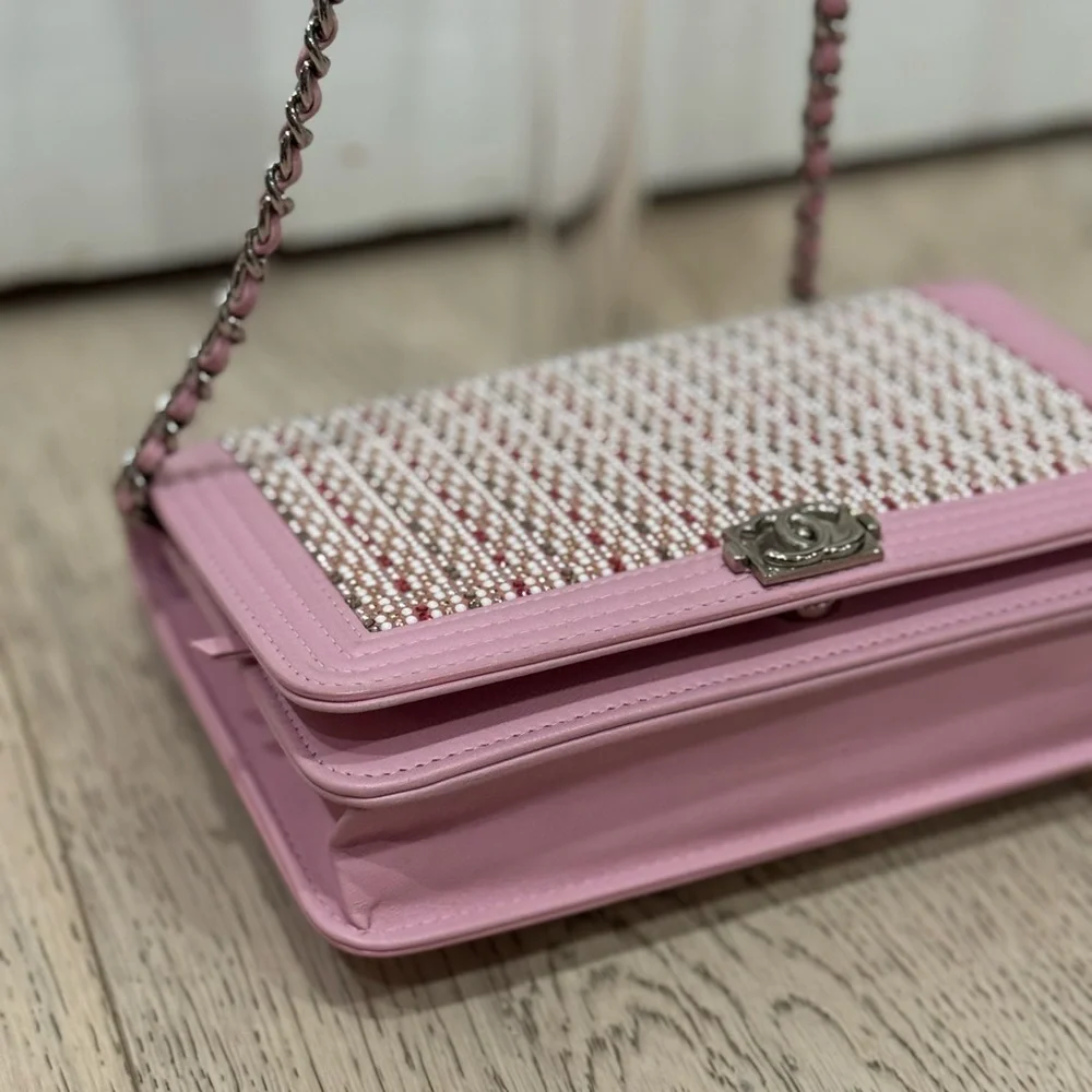 CHANEL Pink Crystal Boy WOC Lambskin Leather CC Crossbody Bag A80287 EUC COA LTD - Picture 12 of 16